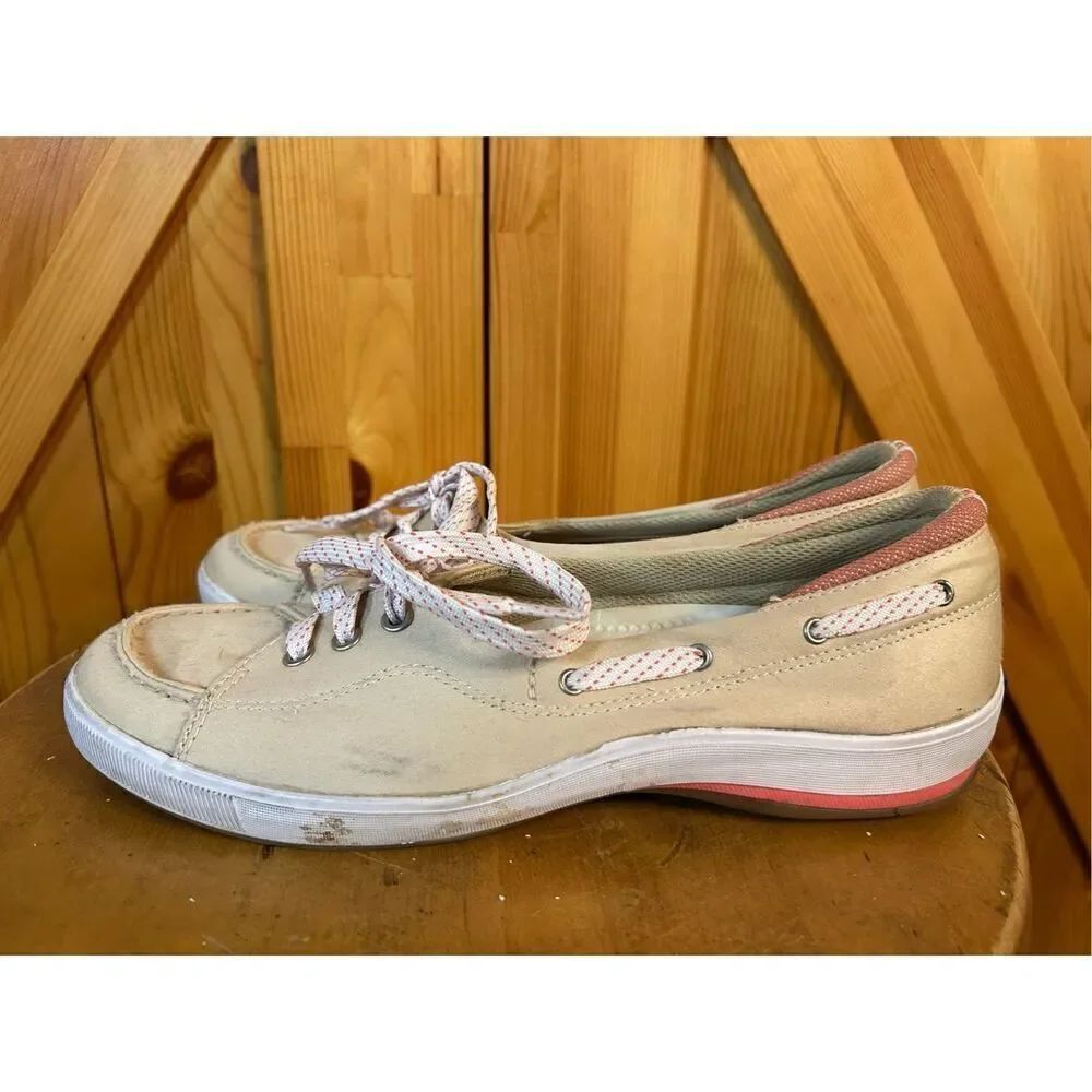 Keds Sport Womens 8.5 Rapture Boat Shoes Tan Beige Lace Up Moc Toe Arch Support